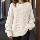 Fernanda-Pearl Cable Sweater - White