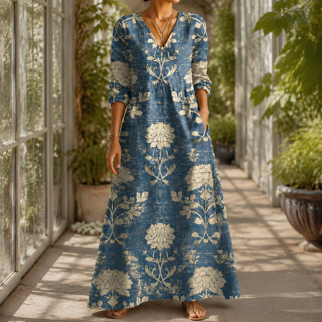 Gabriella-June Floral Maxi Dress - Floral Blue