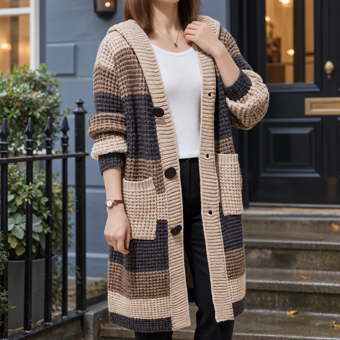Elowen-Jane Hooded Cardigan - Beige