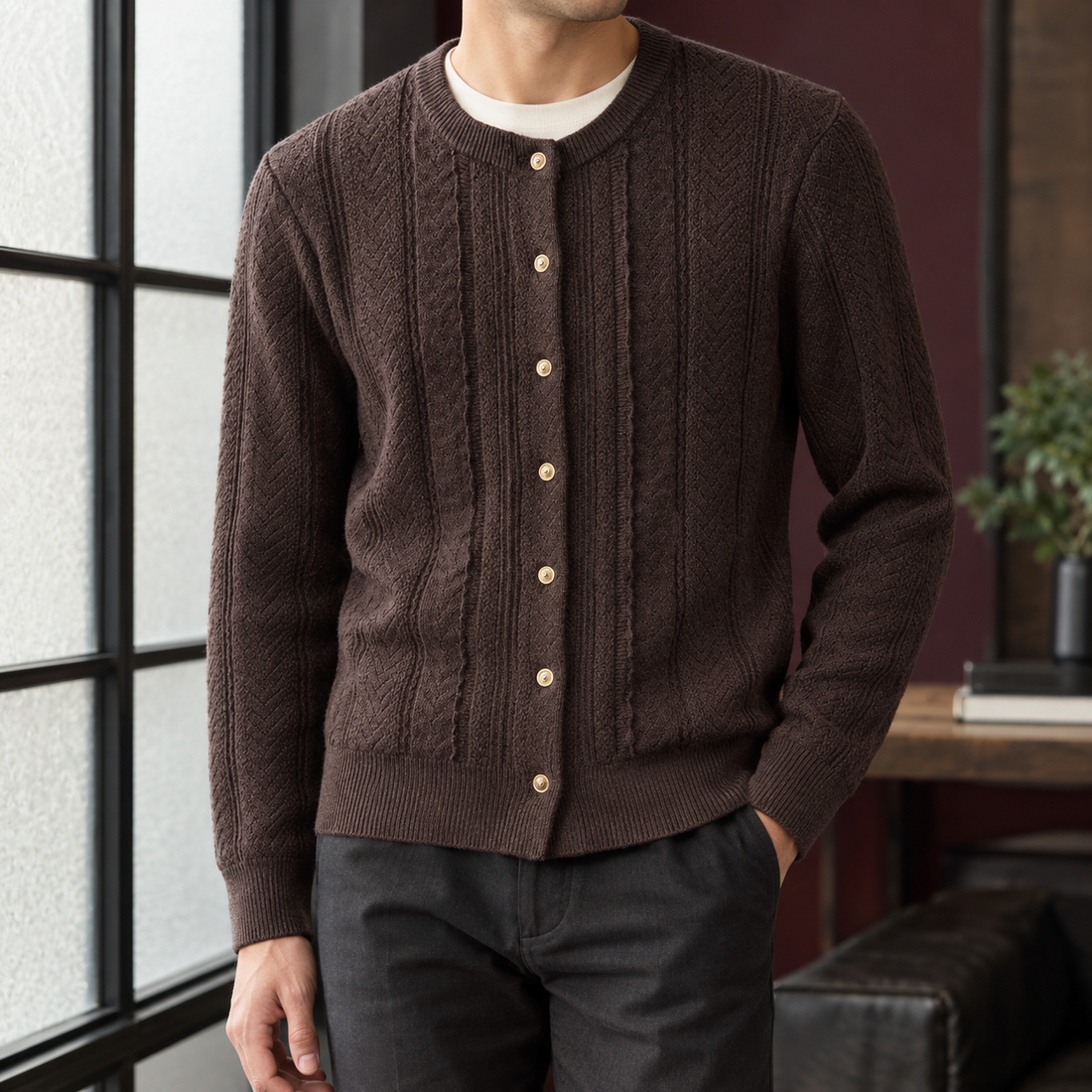Austin Textured Cardigan - Brown