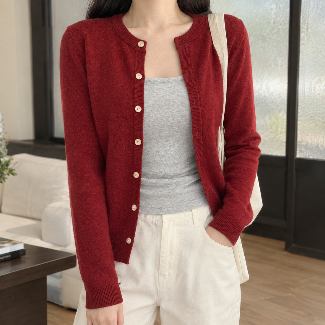 Solene-June Slim Cardigan - Red