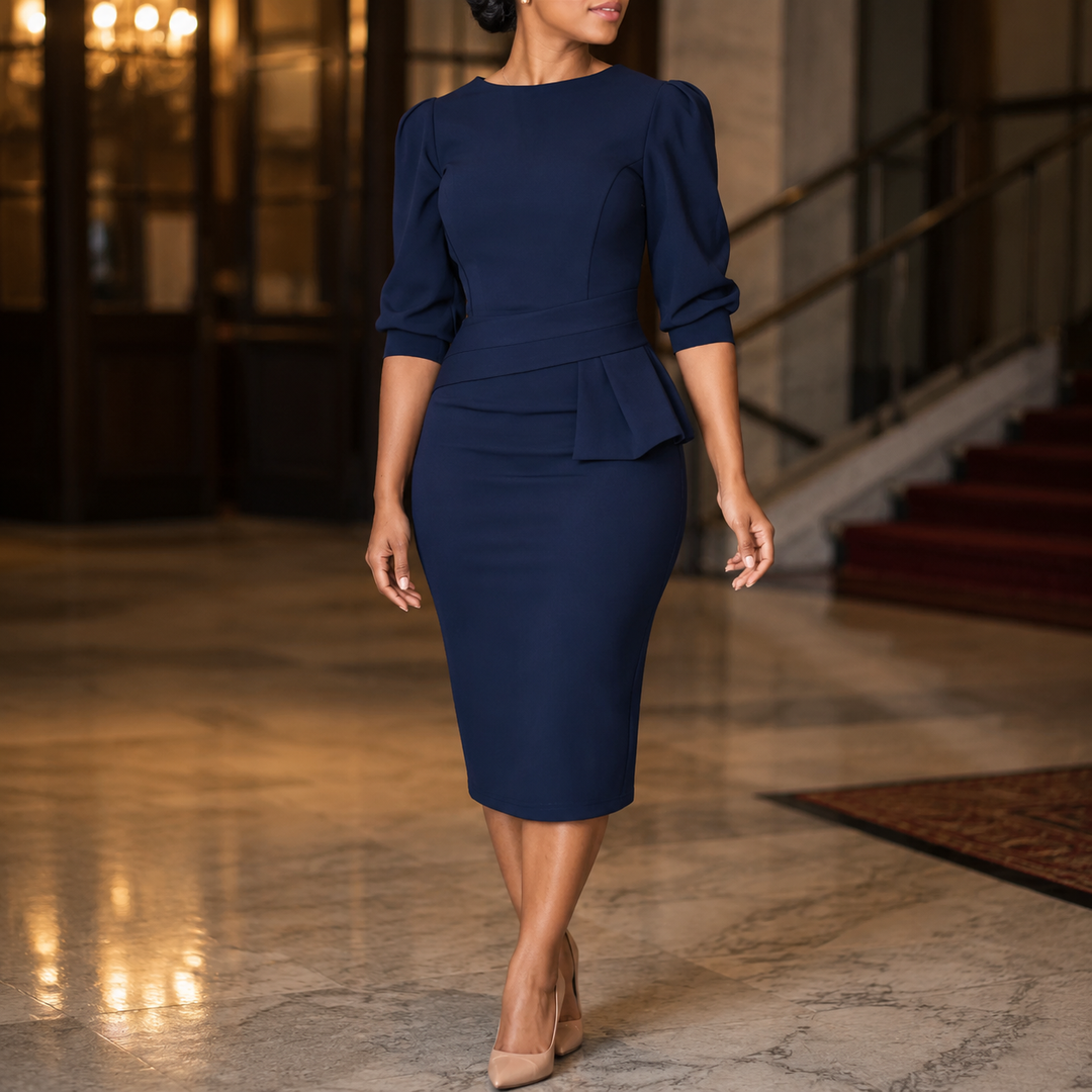 Liora-Claire Peplum Dress - Navy Blue