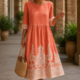 Madeleine Embroidered Midi Dress - Coral
