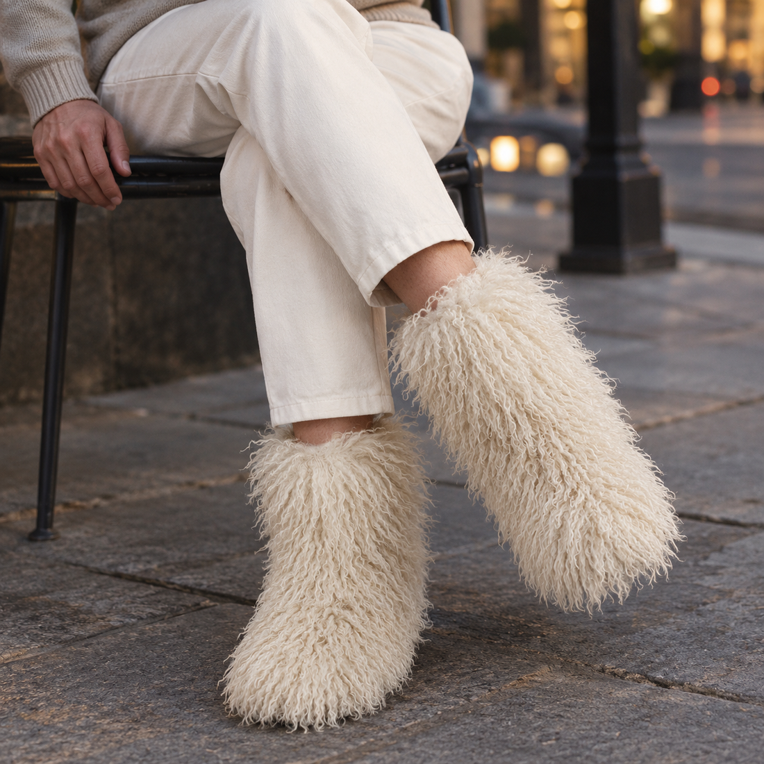 Romano-Vico Plush Boots - Off White