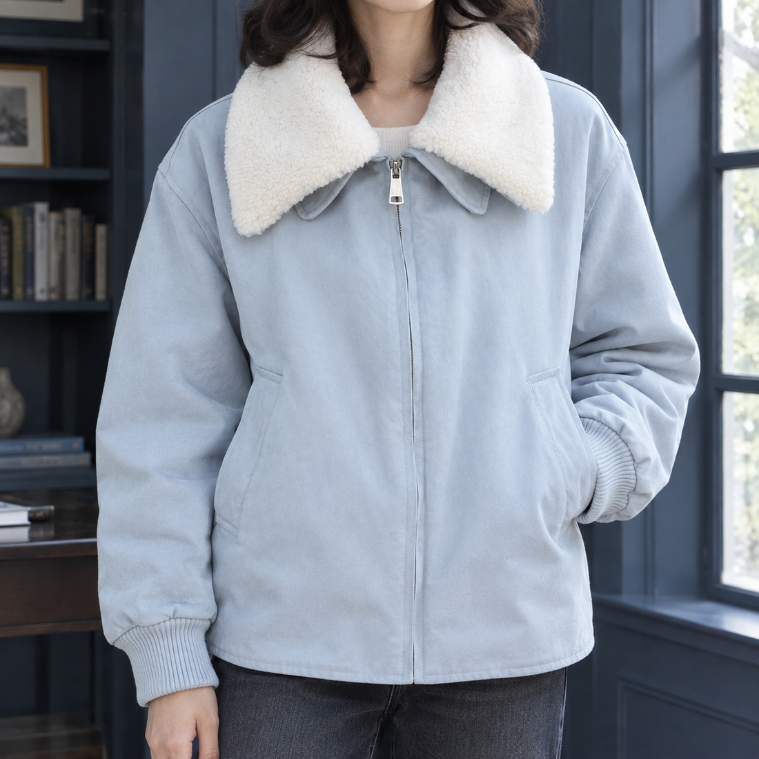 Heloise-Eve Sherpa Collar Jacket - Light Blue