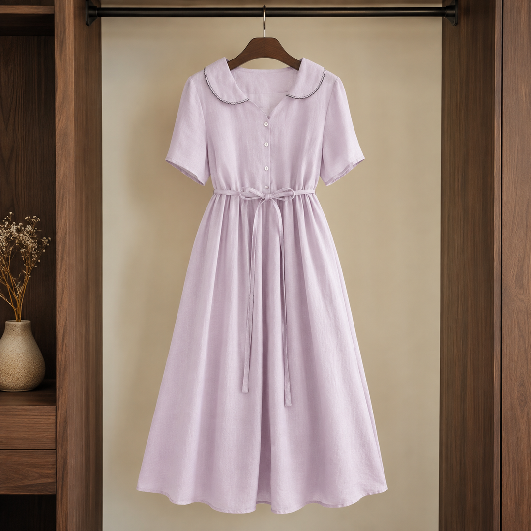 Adele-Jade Belted Midi Dress - Light Purple