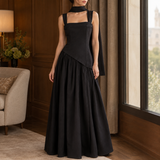 Evelina-Sage Asymmetric Maxi Dress - Black