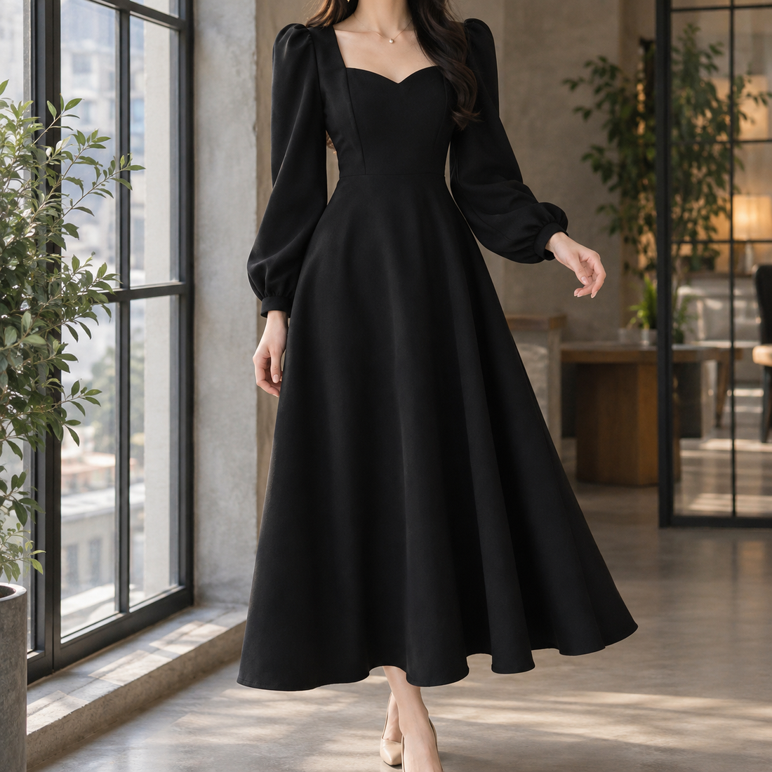 Emmeline A-Line Dress - Black