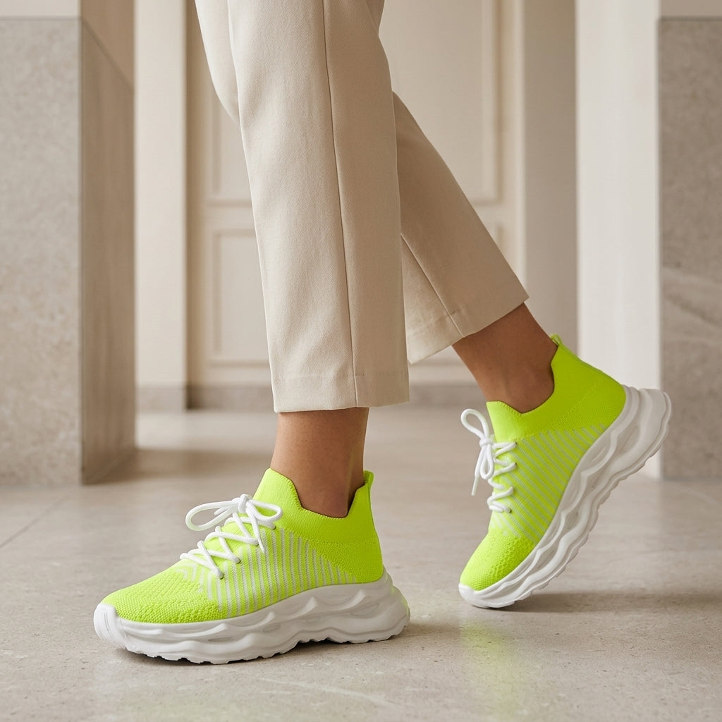 Moretti Knit Platform Sneakers - Fluorescent Green