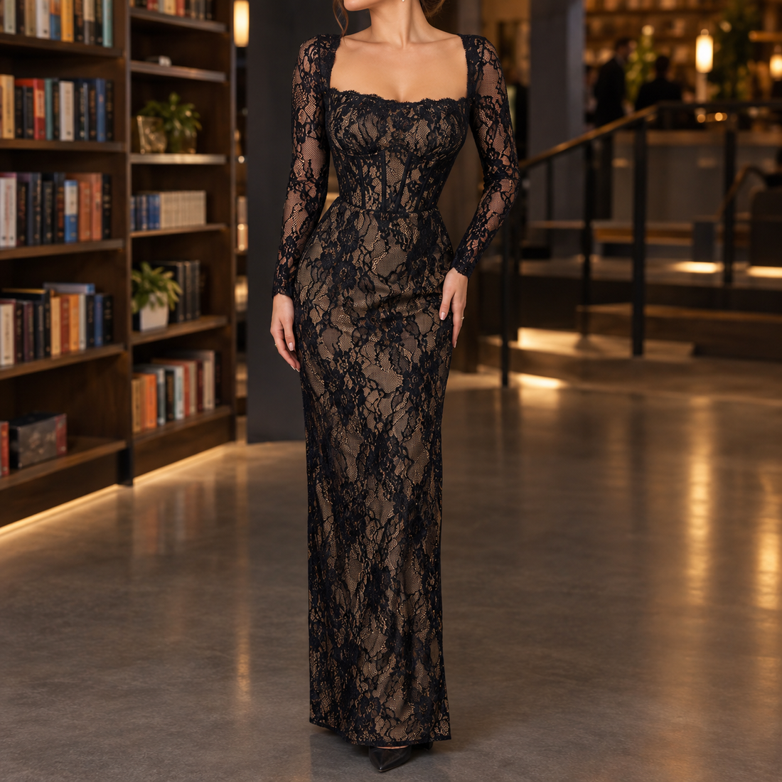 Zoe-Faye Lace Maxi Dress - Black