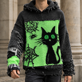 Valentin Cat Graphic Sweater - Green