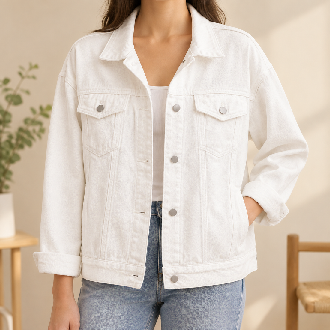 Nicolette Denim Overshirt - White
