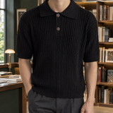 Austin Cable-Knit Polo - Black