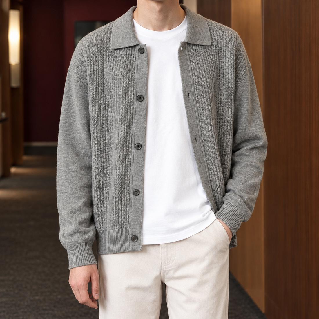 Dario Textured Cardigan - Heather Gray