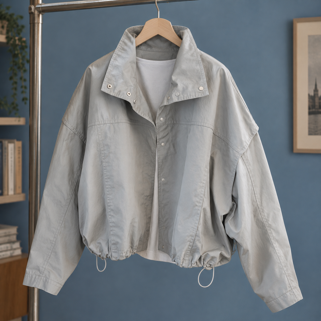 Pomeline-Jade Drawstring Jacket - Light Gray