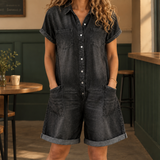 Brigitta Denim Playsuit - Black
