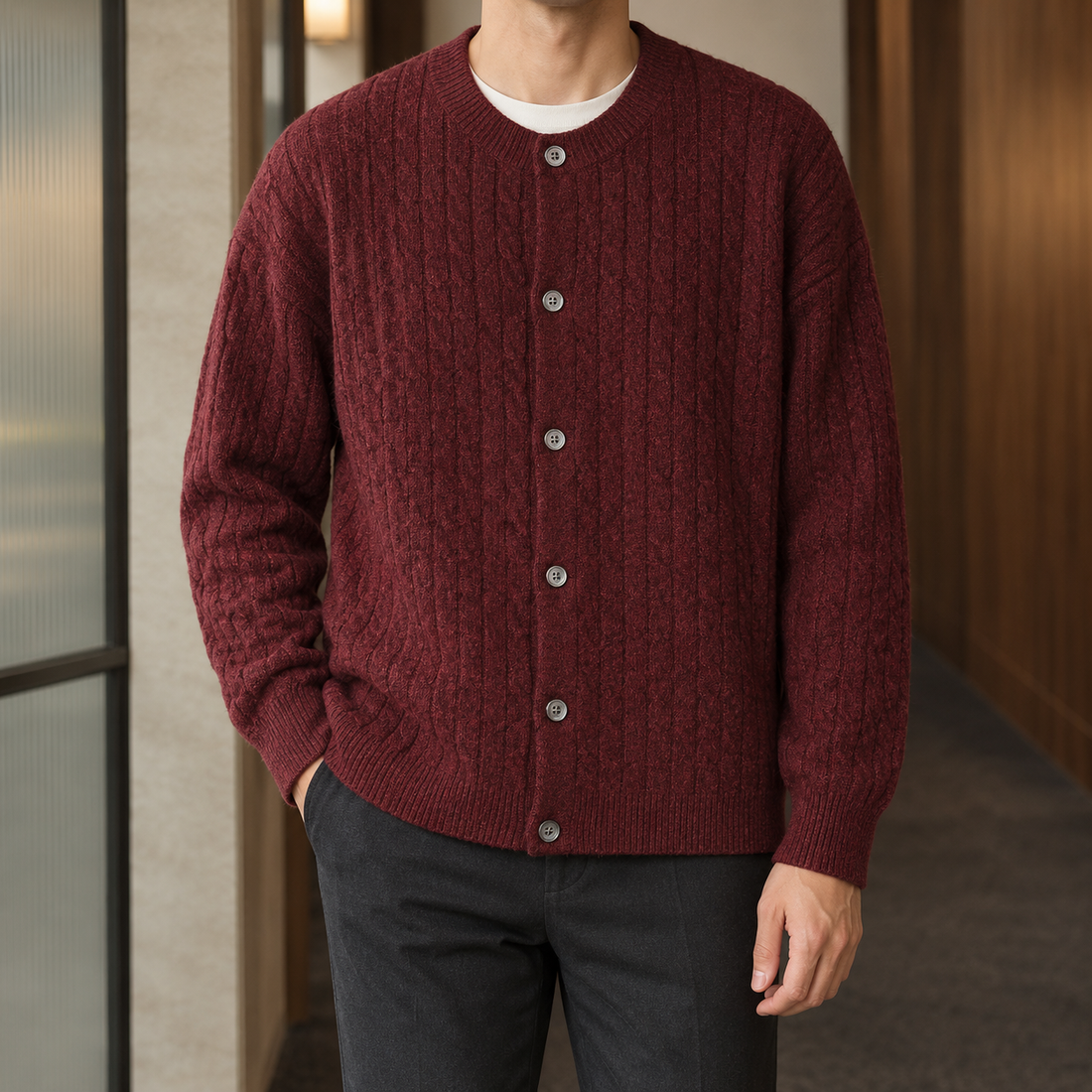 Nico Cable Cardigan - Anchor Red