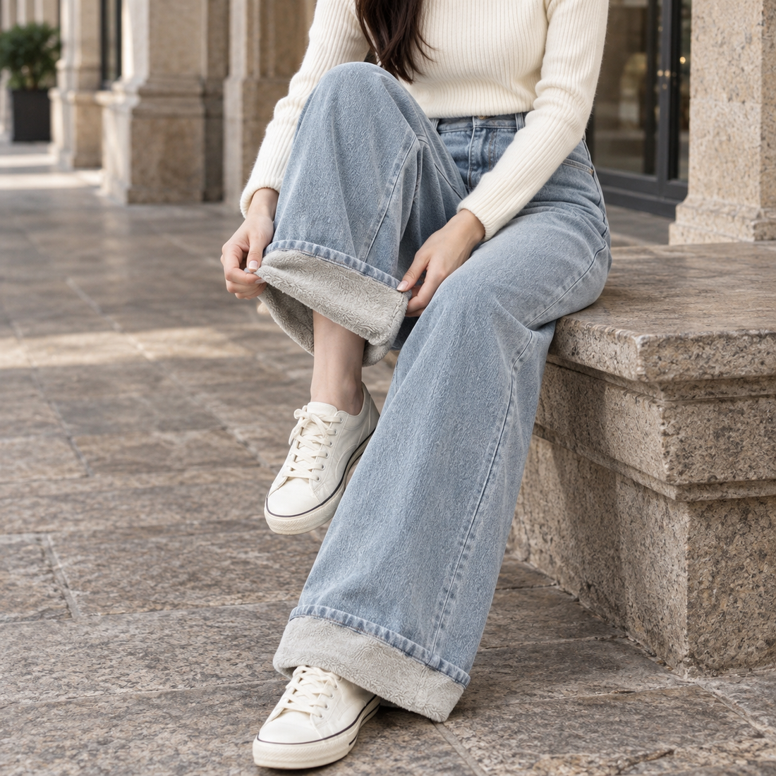 Arletta-Lane Fleece Lined Jeans - Light Blue