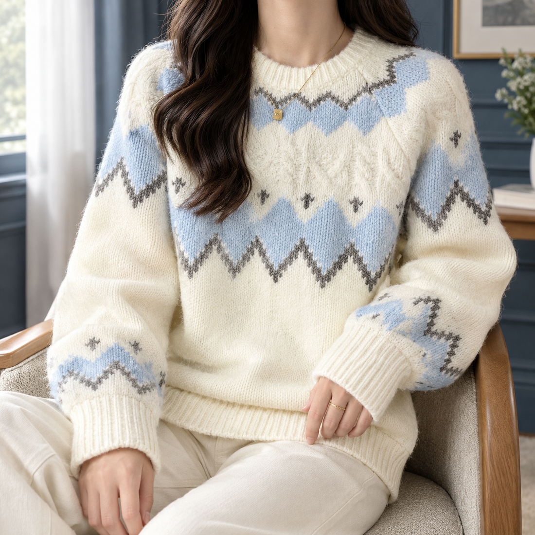 Morgan-Rae Fair Isle Sweater - Light Blue