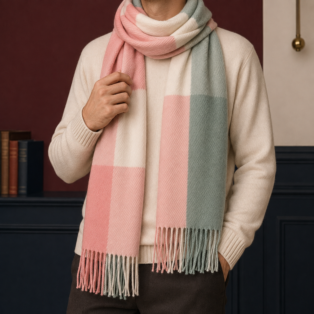 Westcott Fringed Scarf - Rose Vert À Carreaux