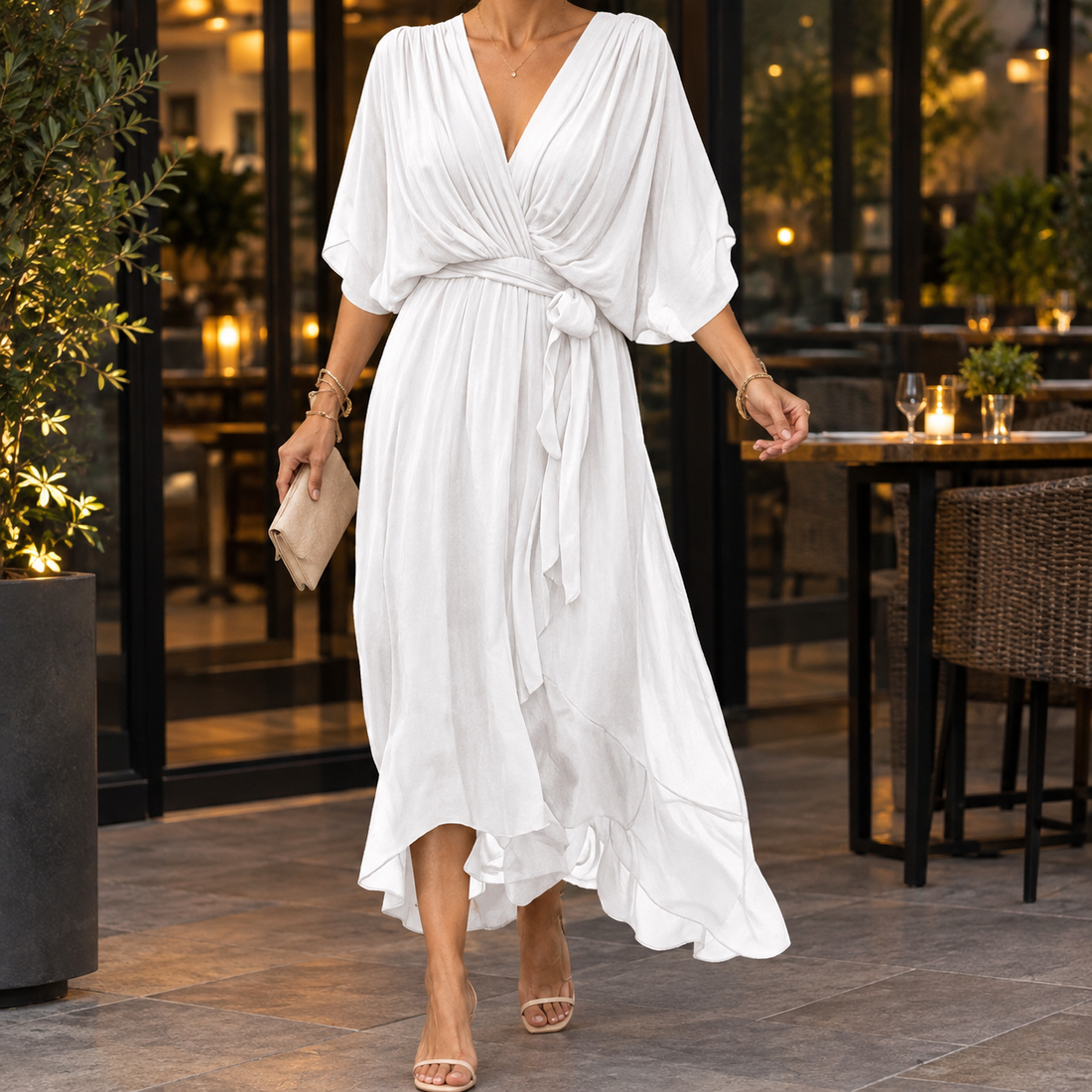 Mathilde-Lane Draped Midi Dress - White