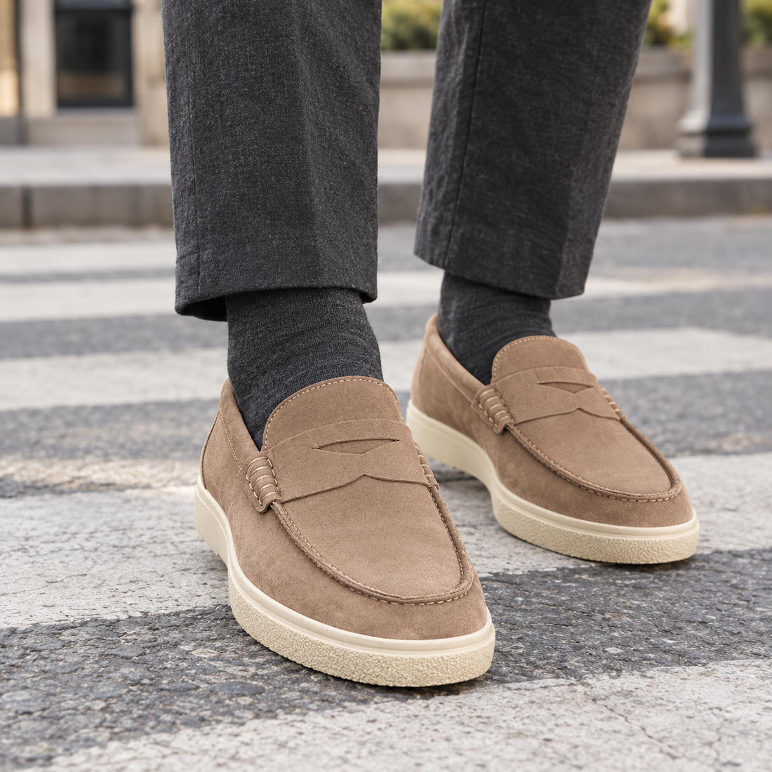 Rusconi-Capri Suede Loafers - Khaki