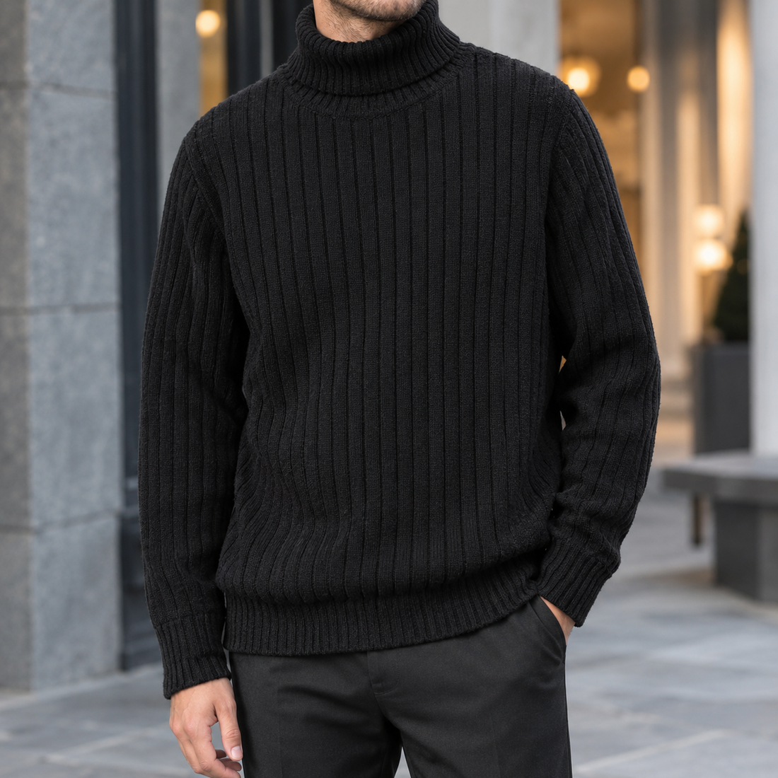 Matteo Ribbed Turtleneck Sweater - Black