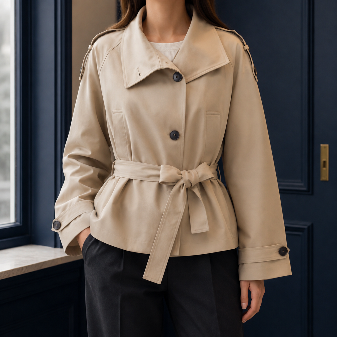 Genevieve-Marie Belted Trench Jacket - Beige