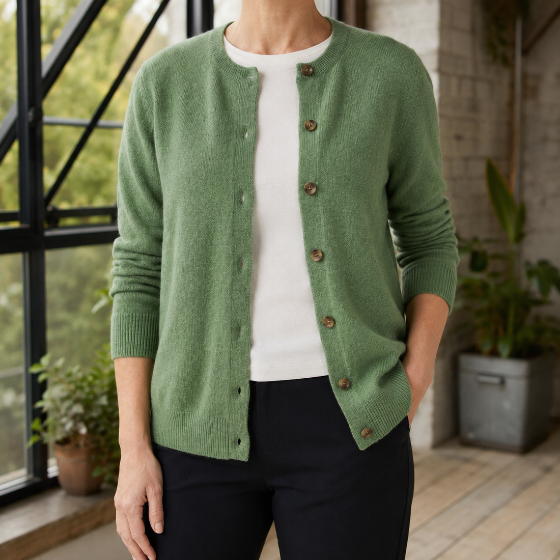 Annabel-Jane Buttoned Cardigan - Green