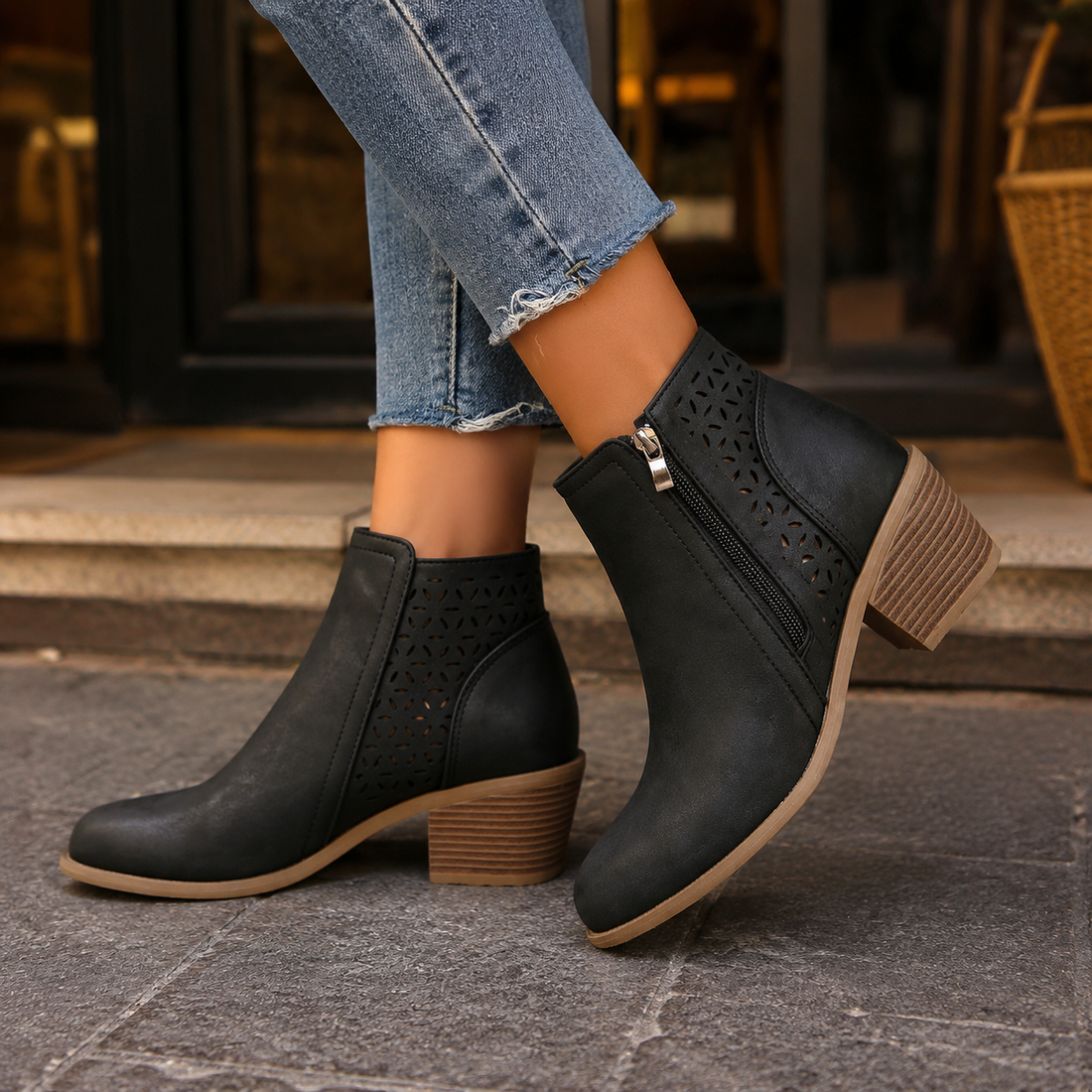 Visconti Cutout Ankle Boots - Black