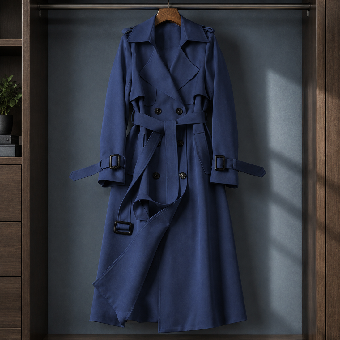 Ancelin-Grace Belted Overcoat - Navy Blue