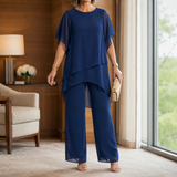 Aimee-Jane Asymmetric Pants Set - Dark Blue