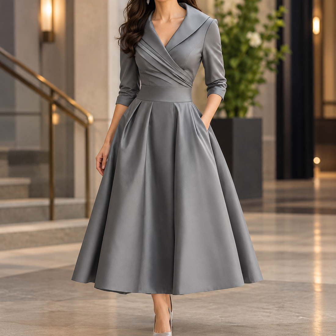 Mercedes-Eve Wrap Midi Dress - Black