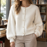 Oriane-Claire Pearl Button Cardigan - Milky White