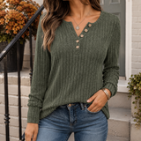 Maia-Jade Ribbed Henley Top - Green