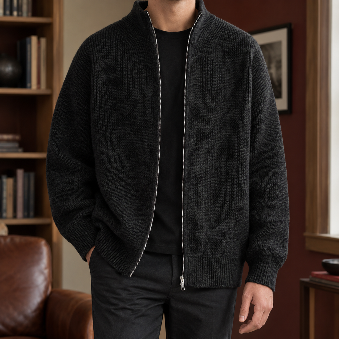 Gregory Zip Cardigan - Black