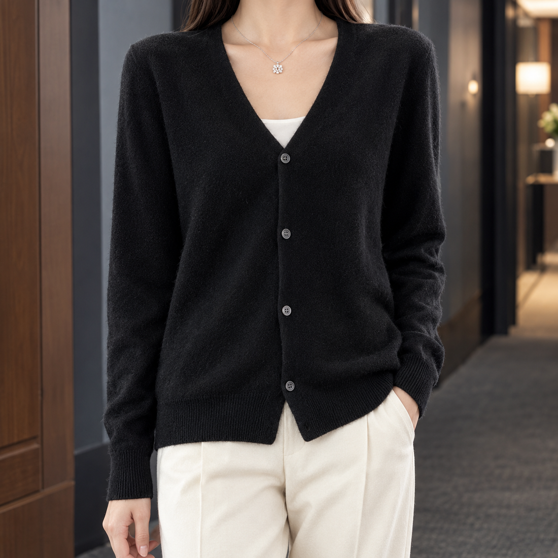 Zelie-Faye V-Neck Cardigan - Black