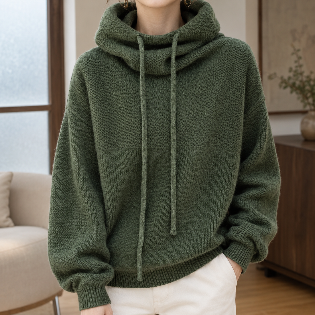 Daphne-Mae Cowl Neck Sweater - Pine Green