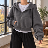 Hazel-Rae Cropped Zip Hoodie - Dark Gray