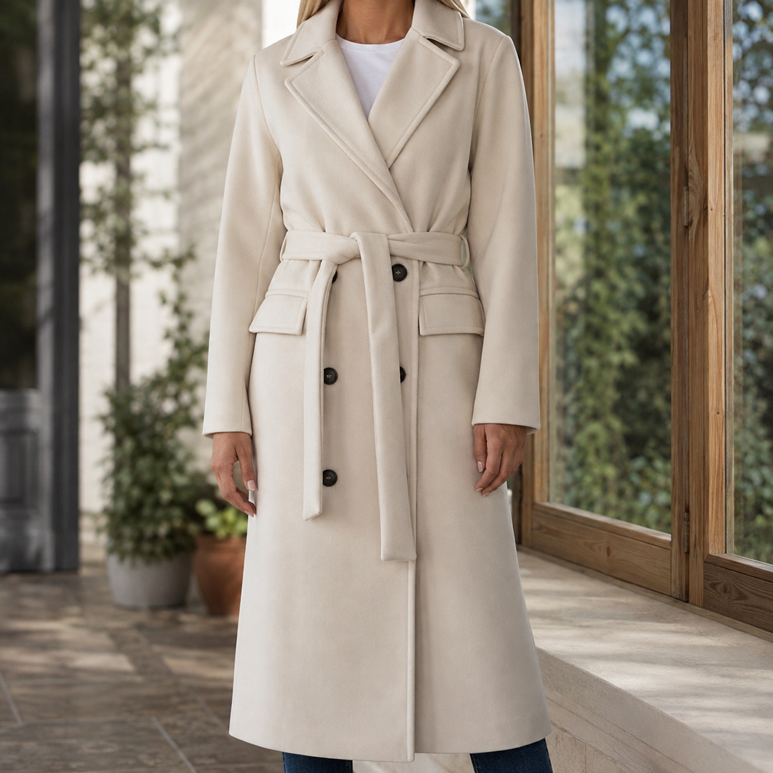 Adele-Grace Belted Overcoat - Beige