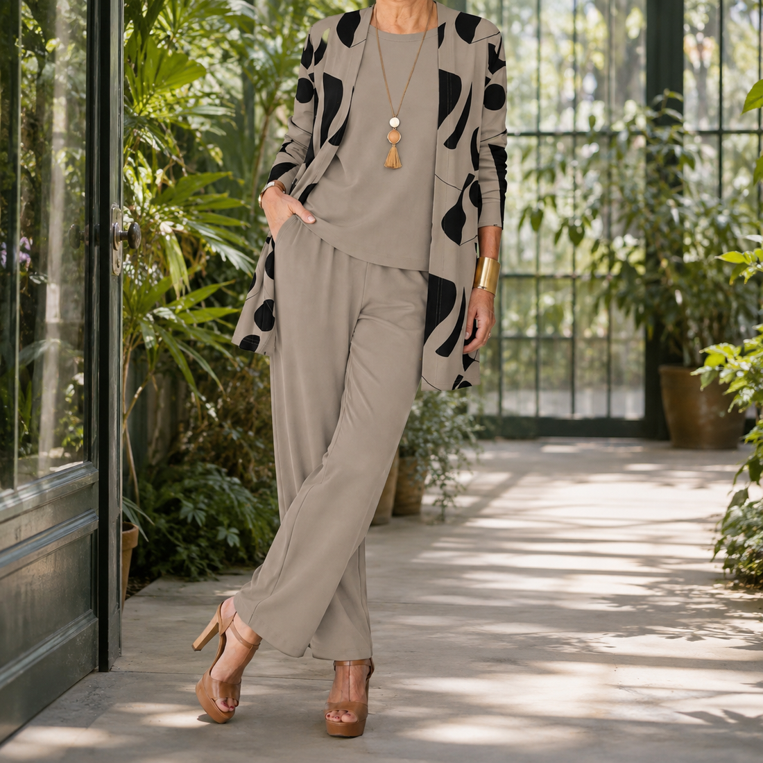 Celeste Printed Pants Set - Taupe