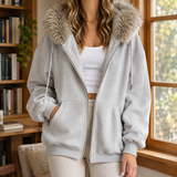 Ardith Fur Trim Hoodie - Light Gray