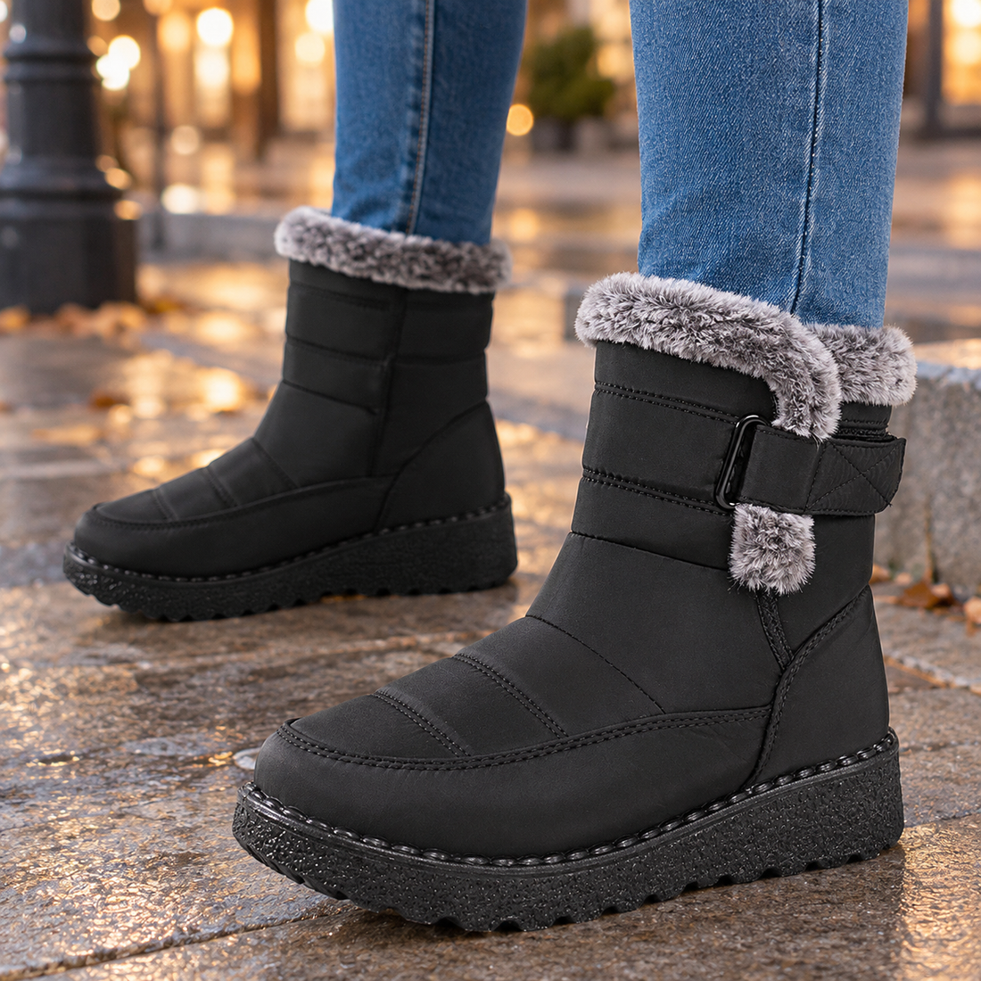 Lucania-Roma Fur-Trim Boots - Black