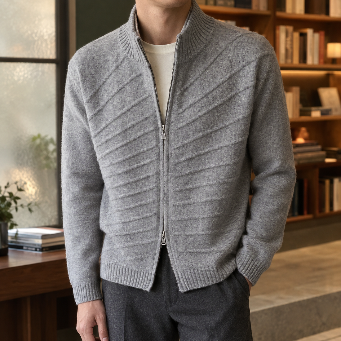 Neil Ribbed Cardigan - Gray