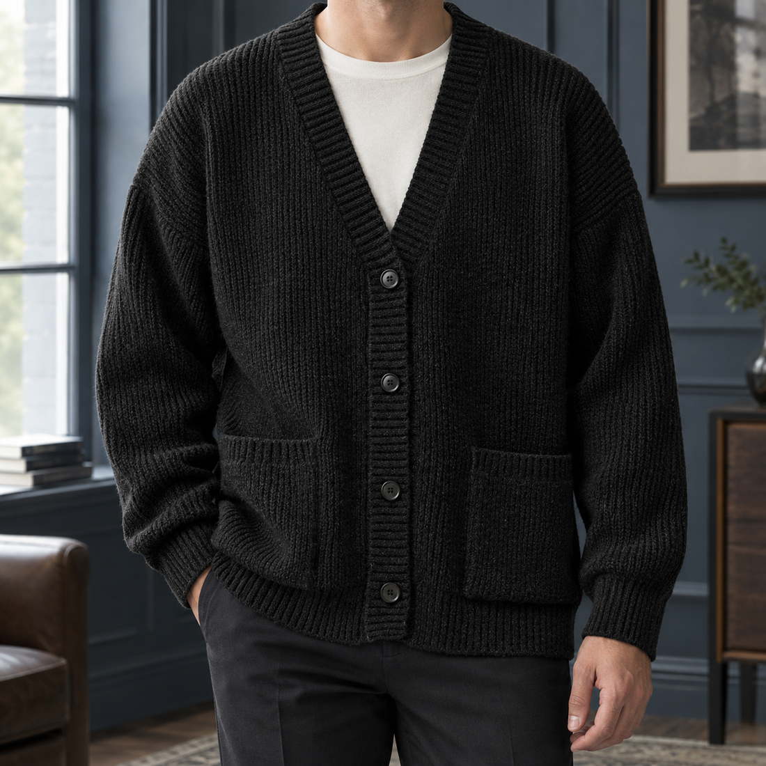 Samuel Ribbed Cardigan - Black
