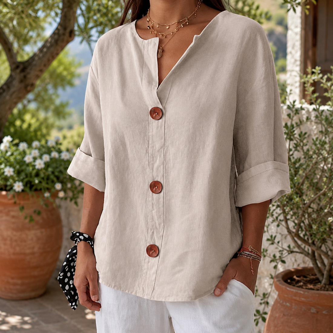 Penelope-Sage Relaxed Blouse - Beige