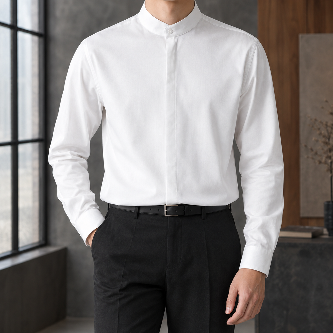 Martin Stand Collar Shirt - White