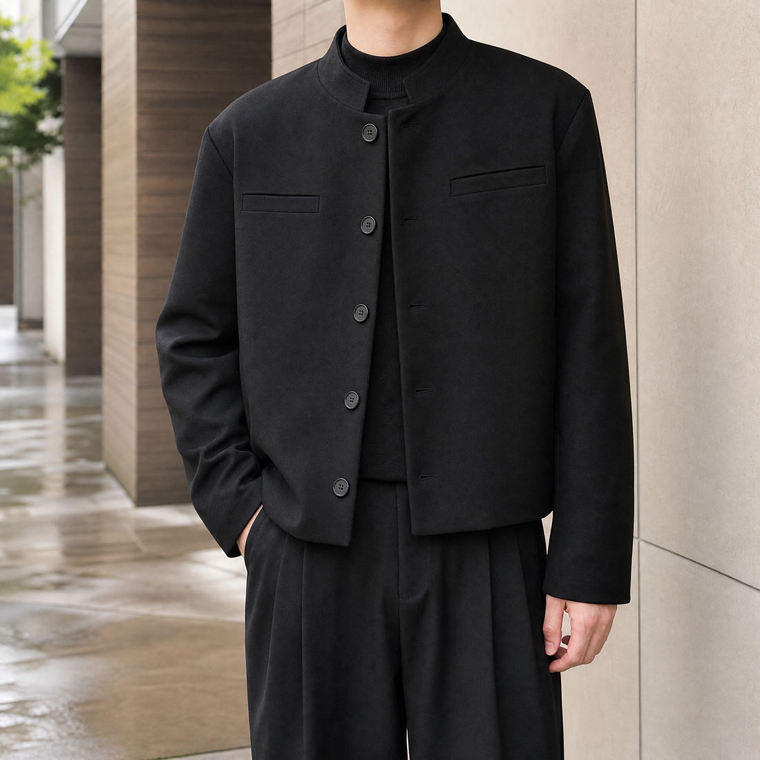 Knox Collarless Jacket - Black