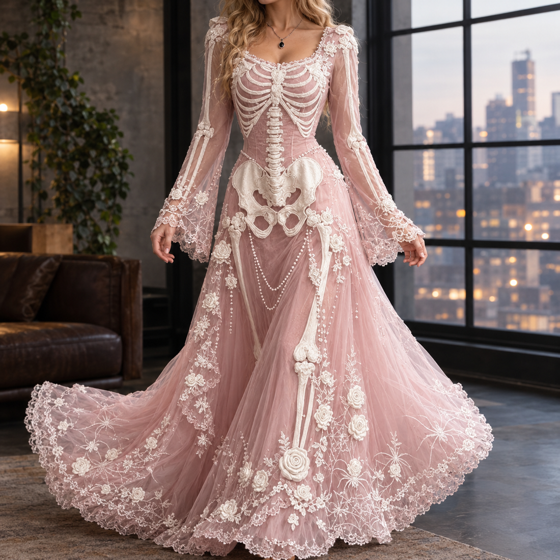 Lucinda-Elise Skeleton Maxi Dress - Blush Pink