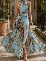 Giulia-Louise Leopard Maxi Dress - Light Blue Leopard Print